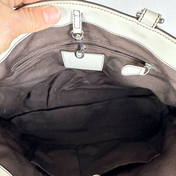 Coach Gallery Outline Metallic Leather Tote Purse Champagne Gold Signature Logo - Picture 9 of 10